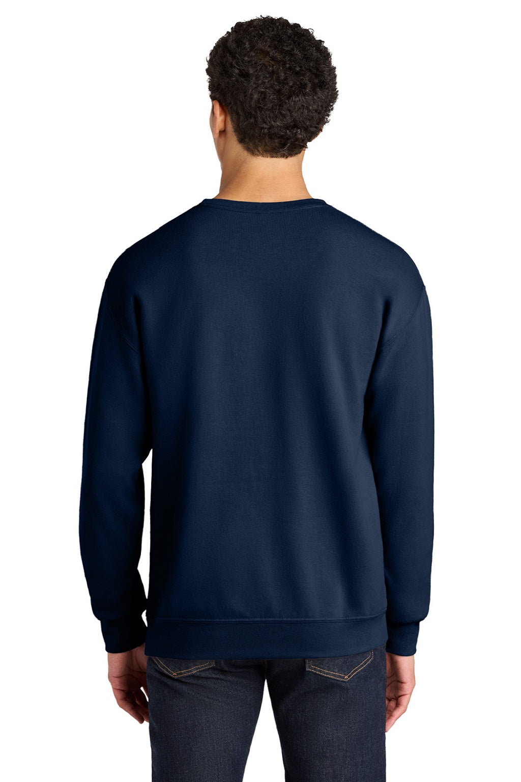 Jerzees IC48M Mens Ultimate CVC Crewneck Sweatshirt Navy Blue Model Back