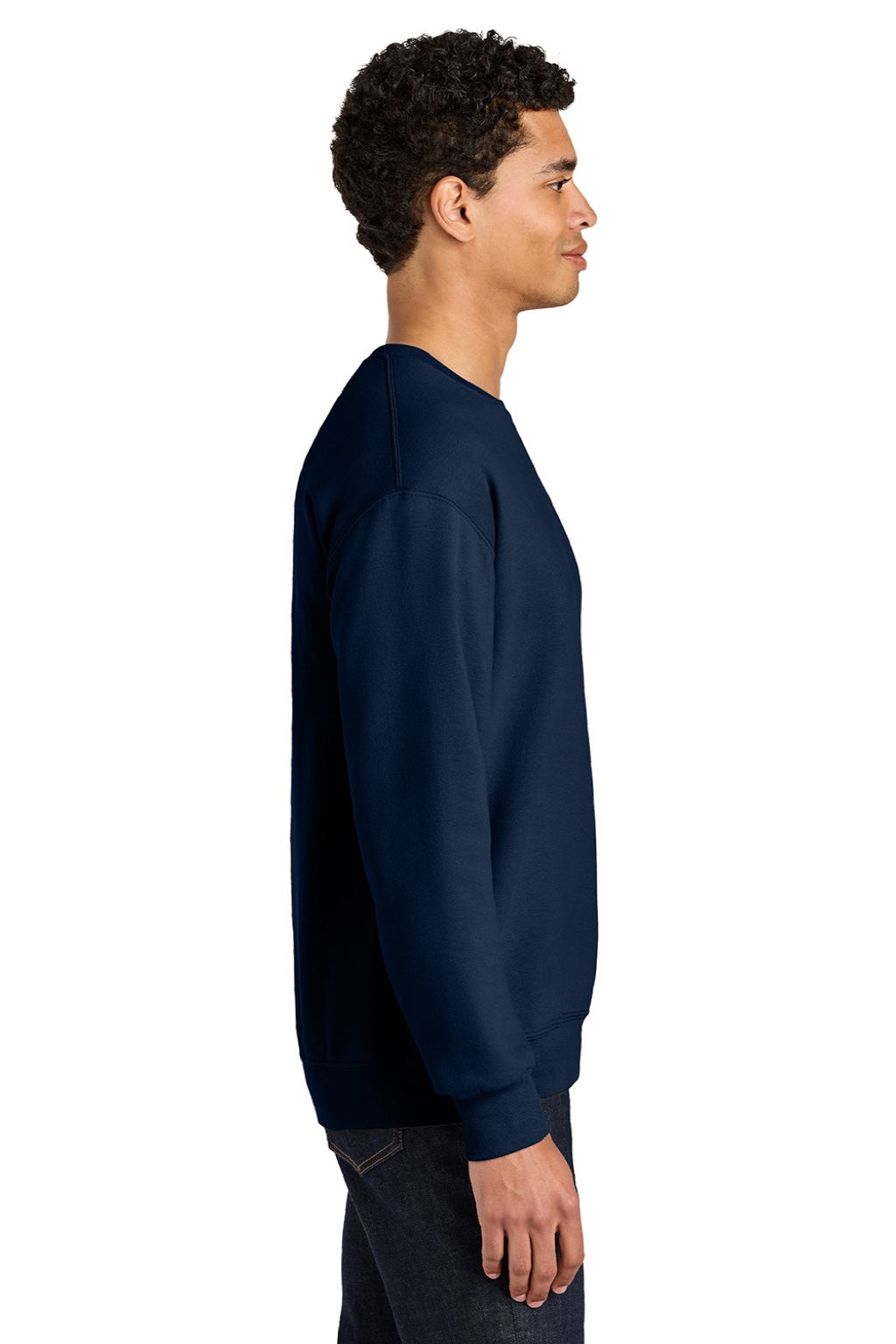 Jerzees IC48M Mens Ultimate CVC Crewneck Sweatshirt Navy Blue Model Side