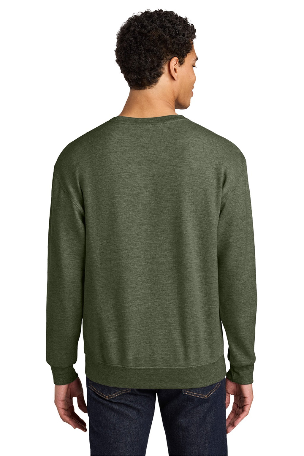 Jerzees IC48M Mens Ultimate CVC Crewneck Sweatshirt Heather Military Green Model Back