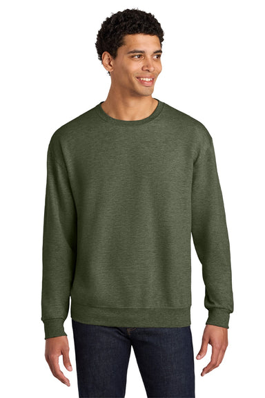 Jerzees IC48M Mens Ultimate CVC Crewneck Sweatshirt Heather Military Green Model Front