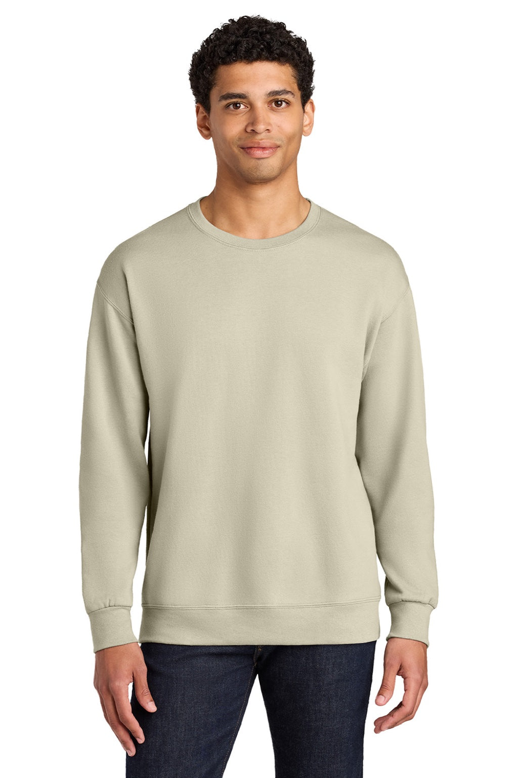 Jerzees IC48M Mens Ultimate CVC Crewneck Sweatshirt Putty Model Front