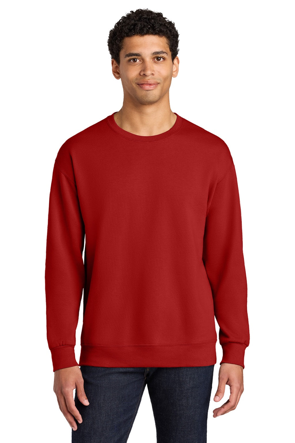 Jerzees IC48M Mens Ultimate CVC Crewneck Sweatshirt True Red Model Front