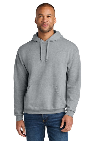 Jerzees IC49M Mens Ultimate CVC Hooded Sweatshirt Hoodie w/ Pouch Pocket Heather Grey Model Front