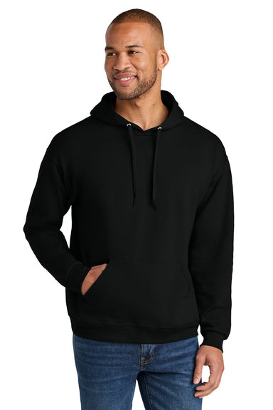Jerzees IC49M Mens Ultimate CVC Hooded Sweatshirt Hoodie w/ Pouch Pocket Black Ink Model Front