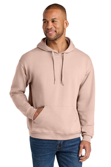 Jerzees IC49M Mens Ultimate CVC Hooded Sweatshirt Hoodie w/ Pouch Pocket Blush Pink Model Front