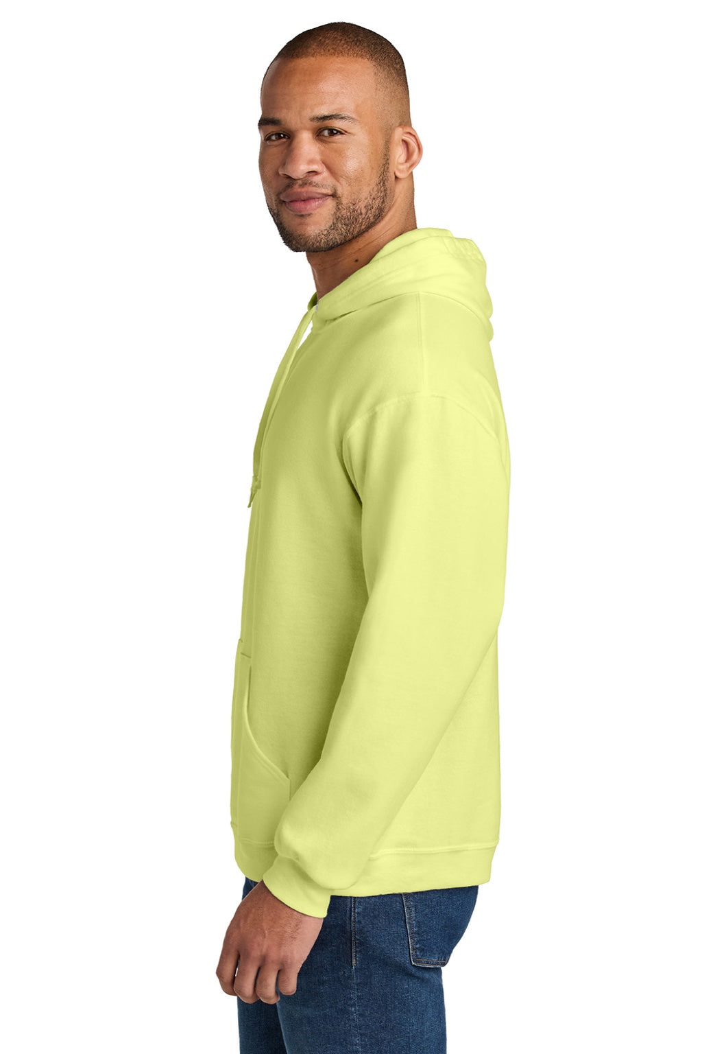 Jerzees IC49M Mens Ultimate CVC Hooded Sweatshirt Hoodie w/ Pouch Pocket Celery Juice Model Side