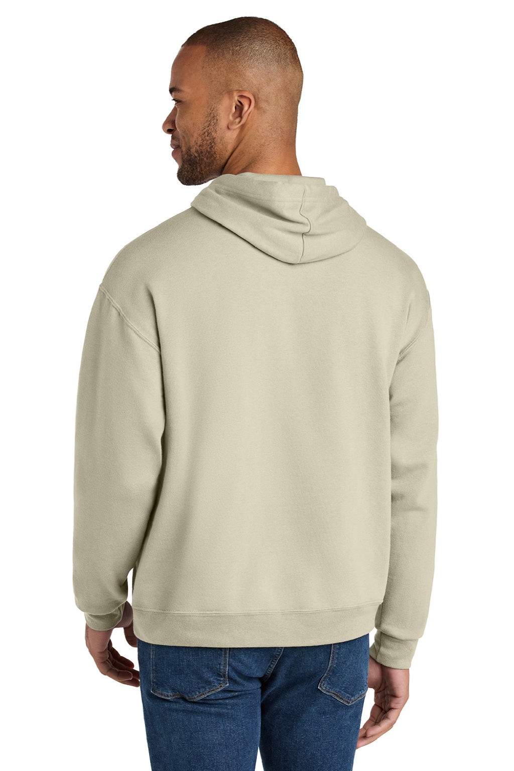 Jerzees IC49M Mens Ultimate CVC Hooded Sweatshirt Hoodie w/ Pouch Pocket Putty Model Back