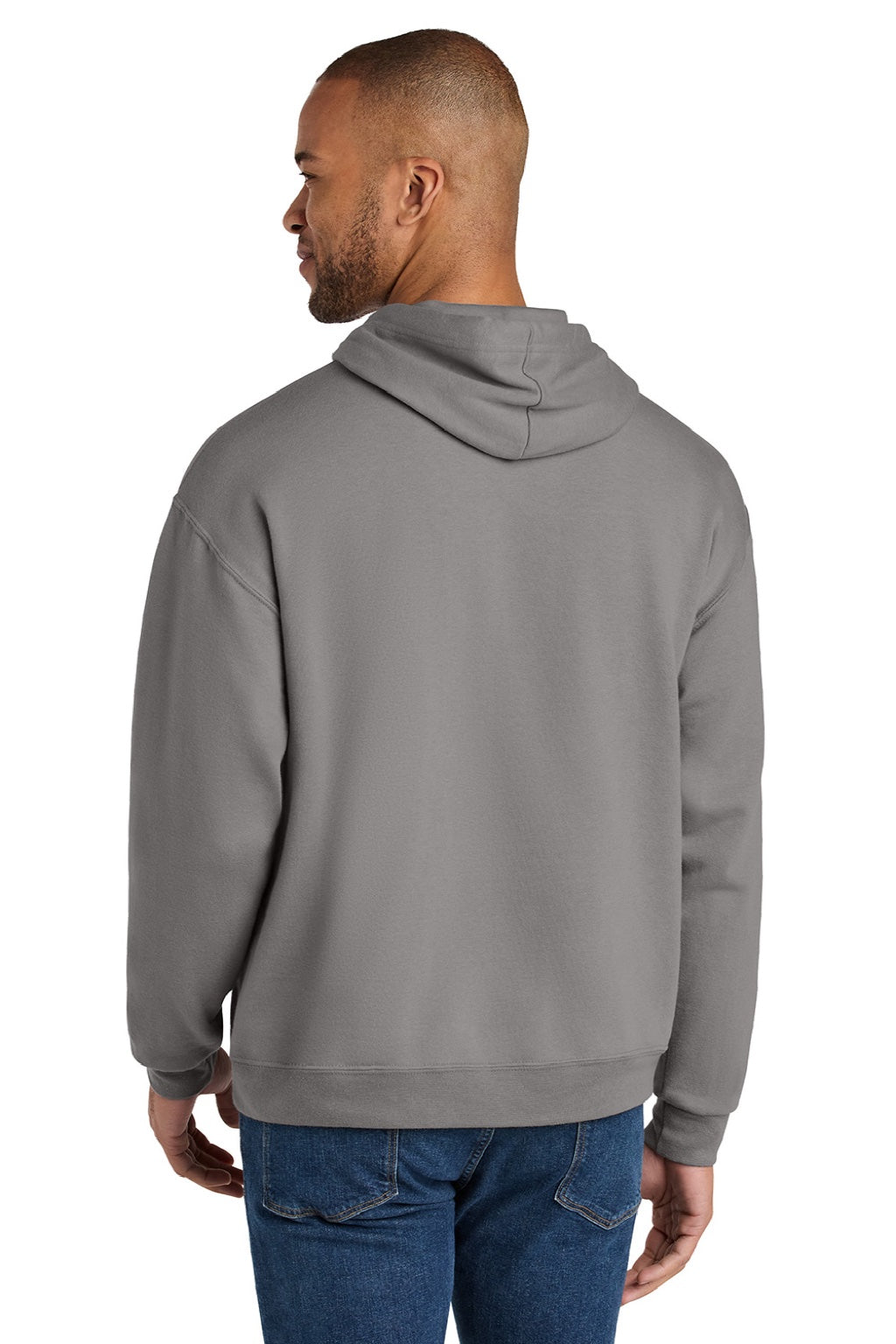 Jerzees IC49M Mens Ultimate CVC Hooded Sweatshirt Hoodie w/ Pouch Pocket Rock Grey Model Back