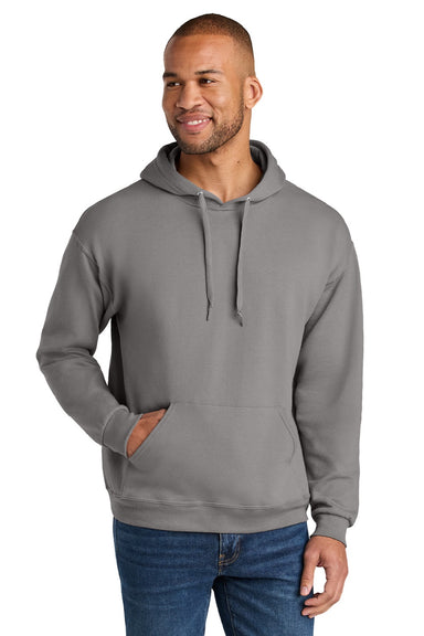 Jerzees IC49M Mens Ultimate CVC Hooded Sweatshirt Hoodie w/ Pouch Pocket Rock Grey Model Front