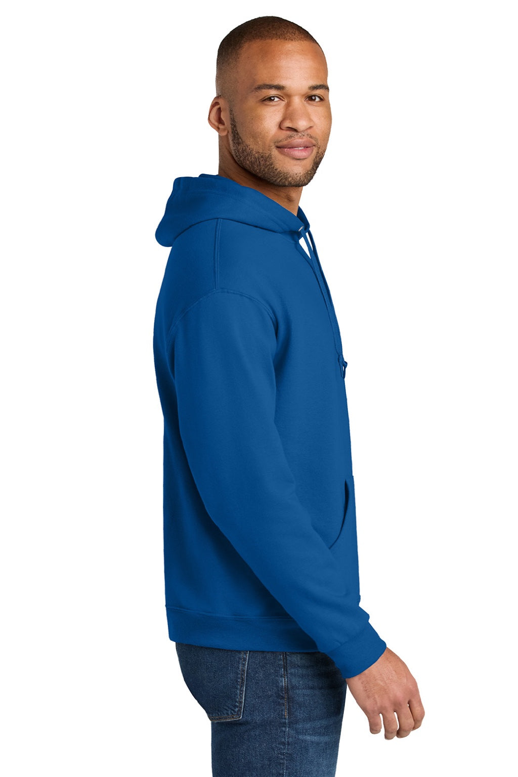 Jerzees IC49M Mens Ultimate CVC Hooded Sweatshirt Hoodie w/ Pouch Pocket Royal Blue Model Side