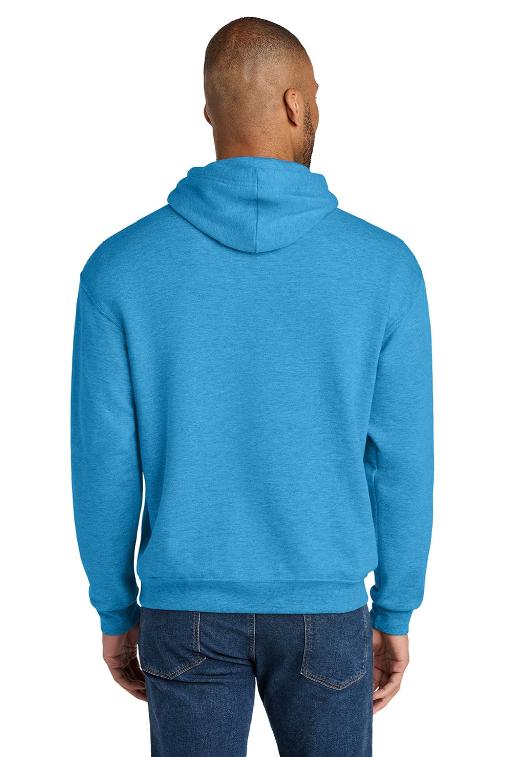 Jerzees IC49M Mens Ultimate CVC Hooded Sweatshirt Hoodie w/ Pouch Pocket Heather Soul Blue Model Back