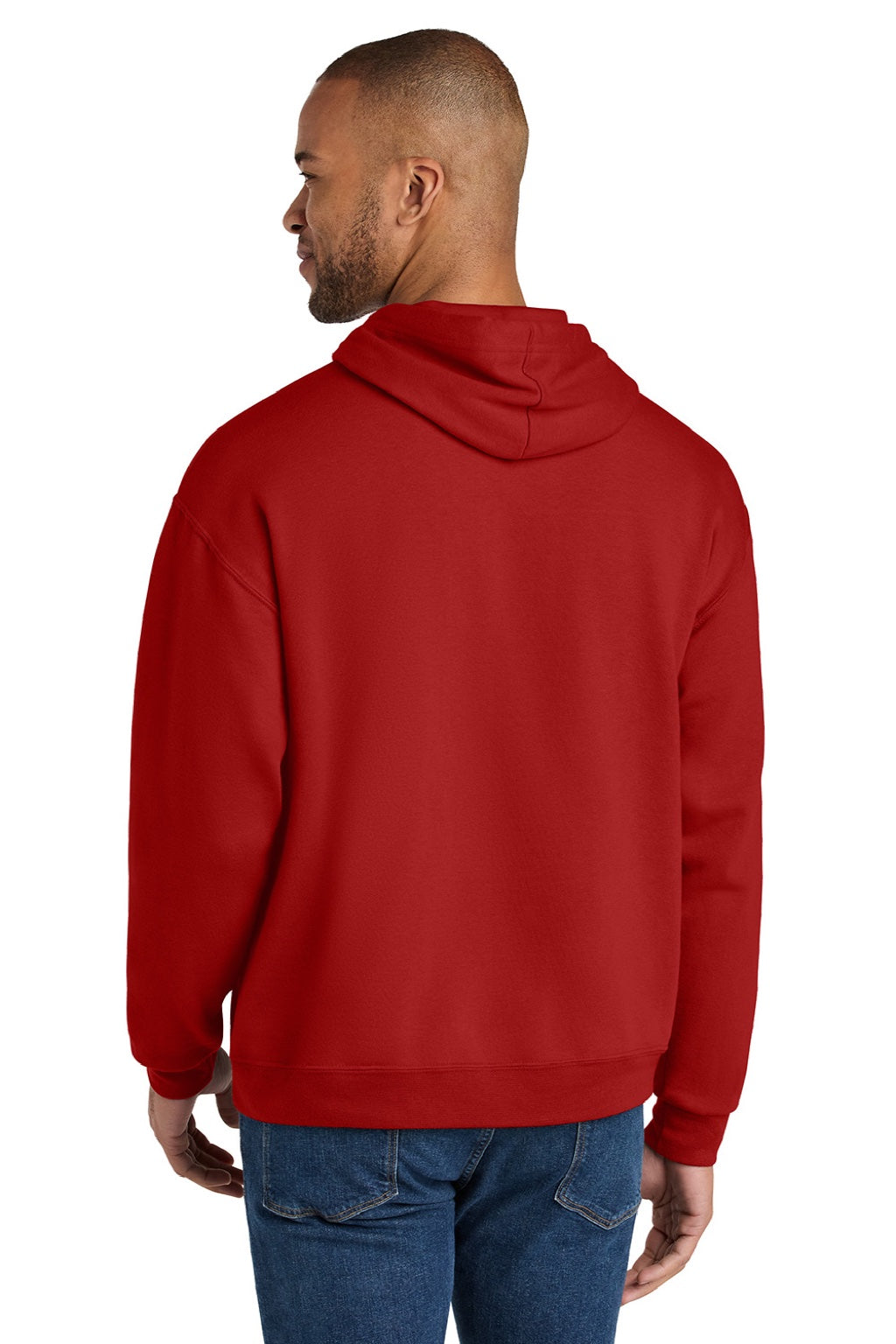 Jerzees IC49M Mens Ultimate CVC Hooded Sweatshirt Hoodie w/ Pouch Pocket True Red Model Back