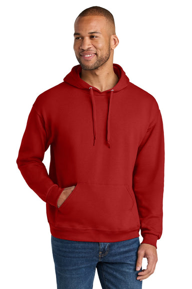 Jerzees IC49M Mens Ultimate CVC Hooded Sweatshirt Hoodie w/ Pouch Pocket True Red Model Front