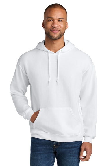 Jerzees IC49M Mens Ultimate CVC Hooded Sweatshirt Hoodie w/ Pouch Pocket White Model Front