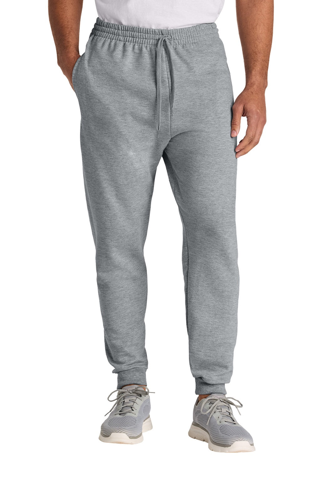 Jerzees IC50M Mens Ultimate CVC Jogger Sweatpants w/ Pockets Heather Grey Model Front