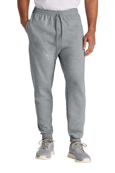 Jerzees IC50M Mens Ultimate CVC Jogger Sweatpants w/ Pockets Heather Grey Model Front