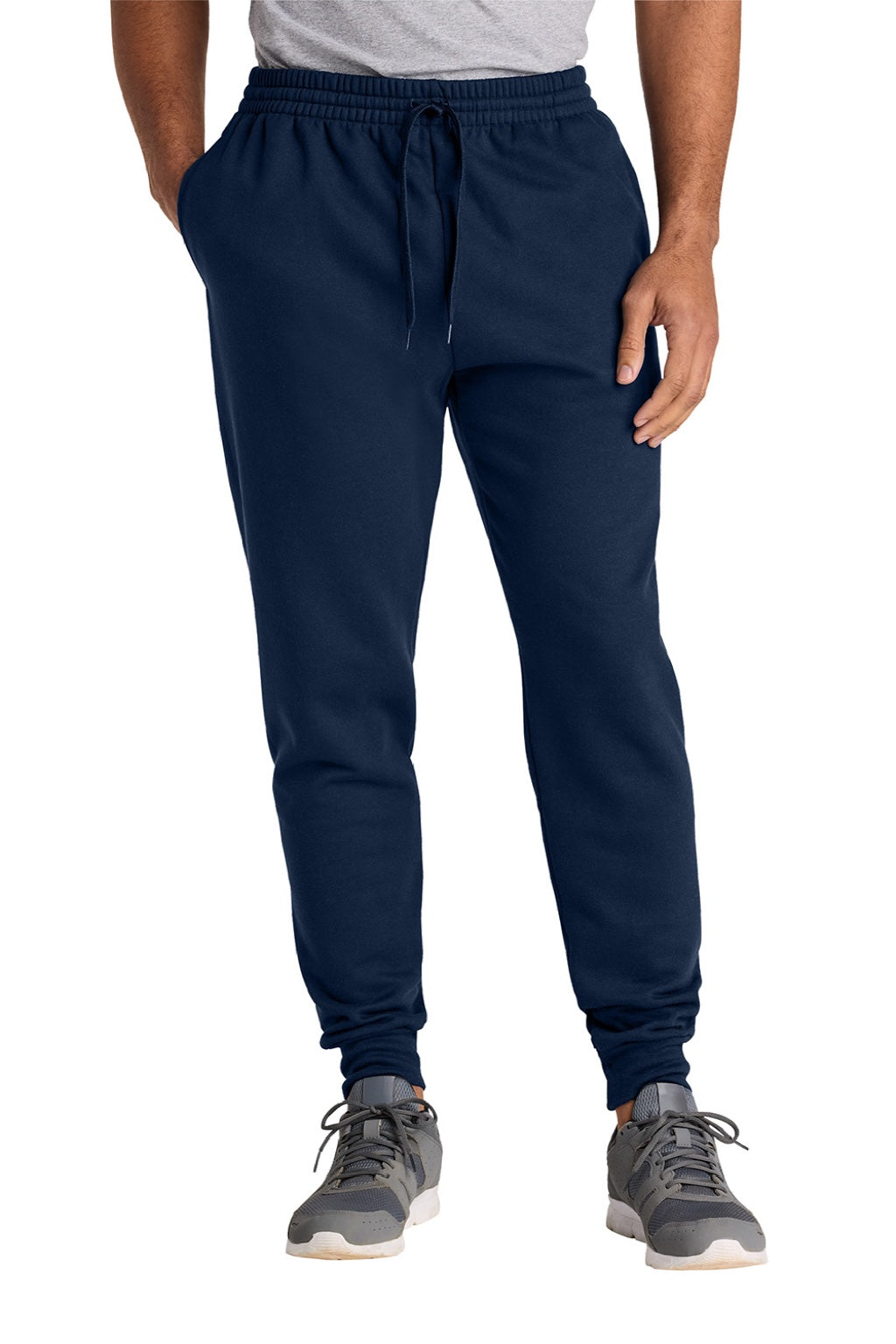 Jerzees IC50M Mens Ultimate CVC Jogger Sweatpants w/ Pockets Navy Blue Model Front