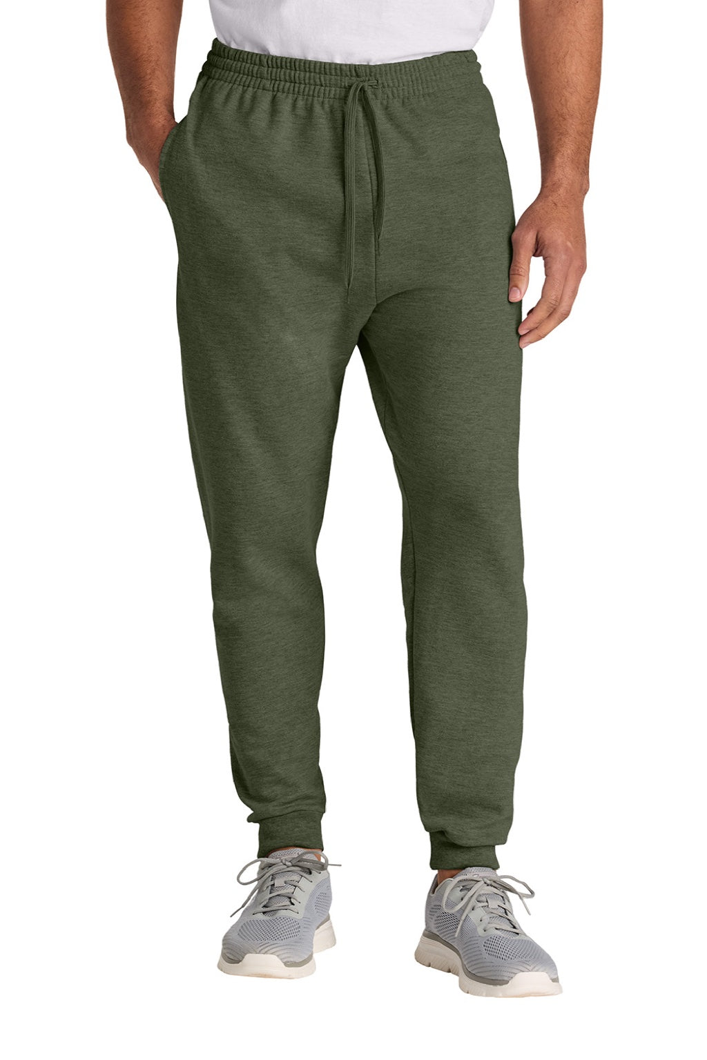 Jerzees IC50M Mens Ultimate CVC Jogger Sweatpants w/ Pockets Heather Military Green Model Front