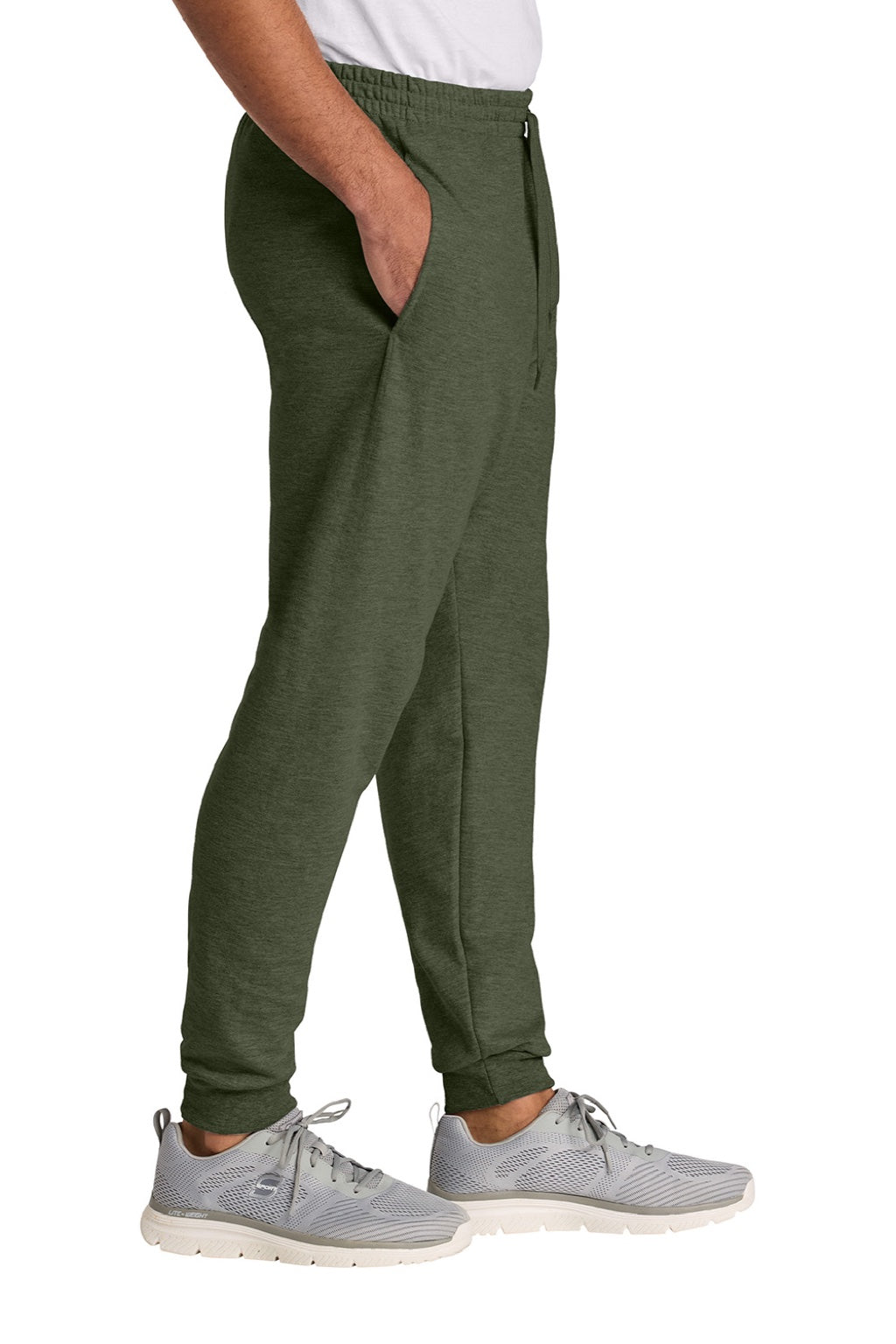 Jerzees IC50M Mens Ultimate CVC Jogger Sweatpants w/ Pockets Heather Military Green Model Side