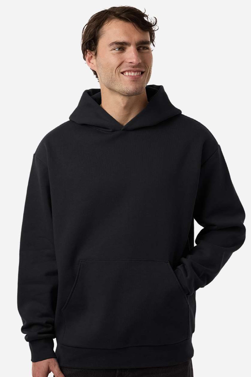 Independent Trading Company IND330BLV Mens Boulevard Heavyweight Hooded Sweatshirt Hoodie w/ Pouch Pocket Black Model Front
