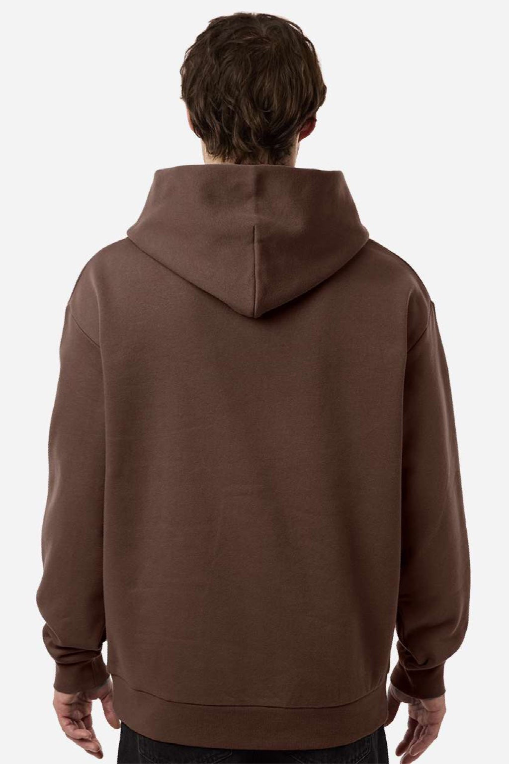 Independent Trading Company IND330BLV Mens Boulevard Heavyweight Hooded Sweatshirt Hoodie w/ Pouch Pocket Brown Model Back
