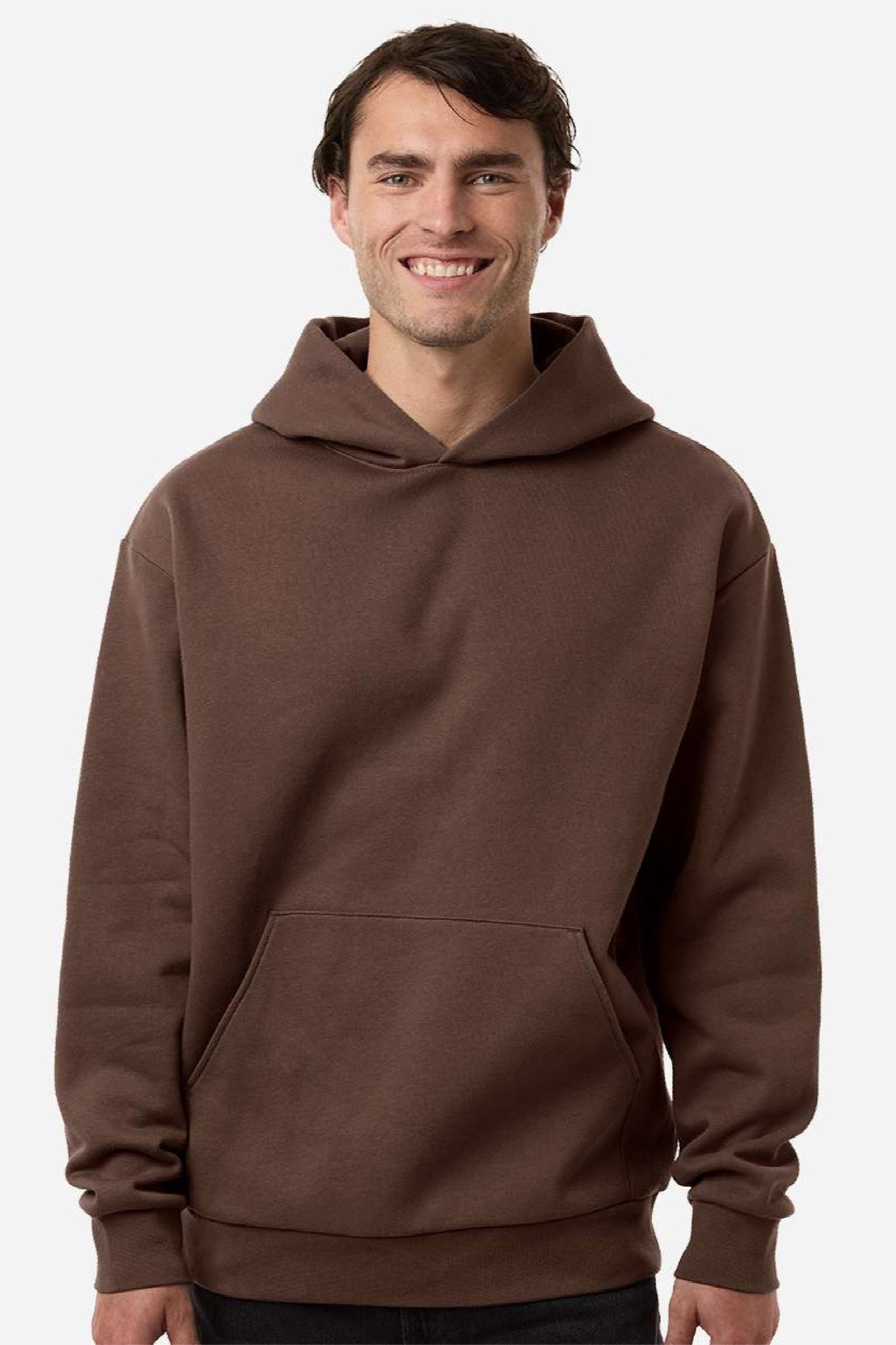 Independent Trading Company IND330BLV Mens Boulevard Heavyweight Hooded Sweatshirt Hoodie w/ Pouch Pocket Brown Model Front