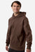 Independent Trading Company IND330BLV Mens Boulevard Heavyweight Hooded Sweatshirt Hoodie w/ Pouch Pocket Brown Model Side