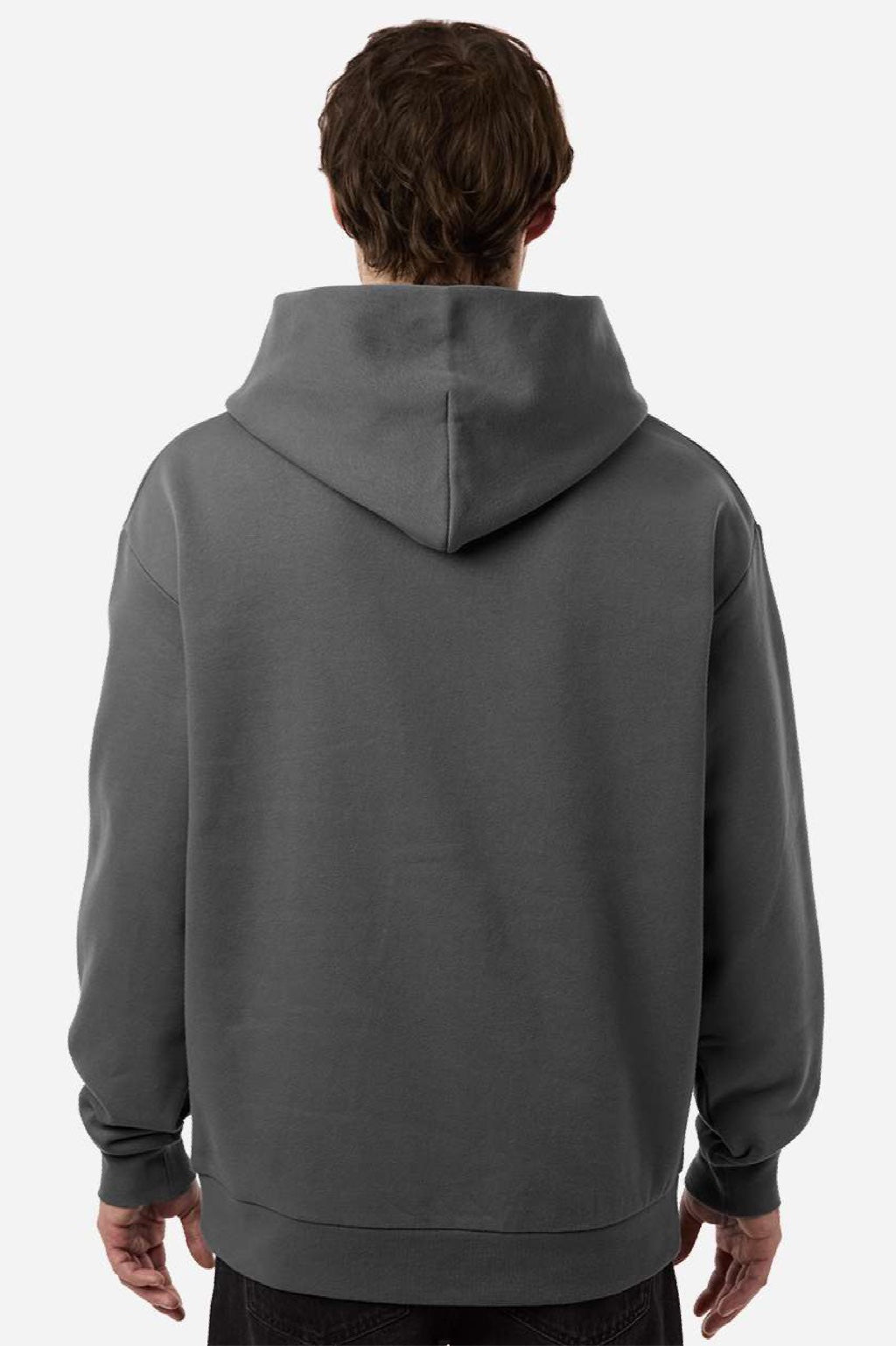 Independent Trading Company IND330BLV Mens Boulevard Heavyweight Hooded Sweatshirt Hoodie w/ Pouch Pocket Pigment Black Model Back