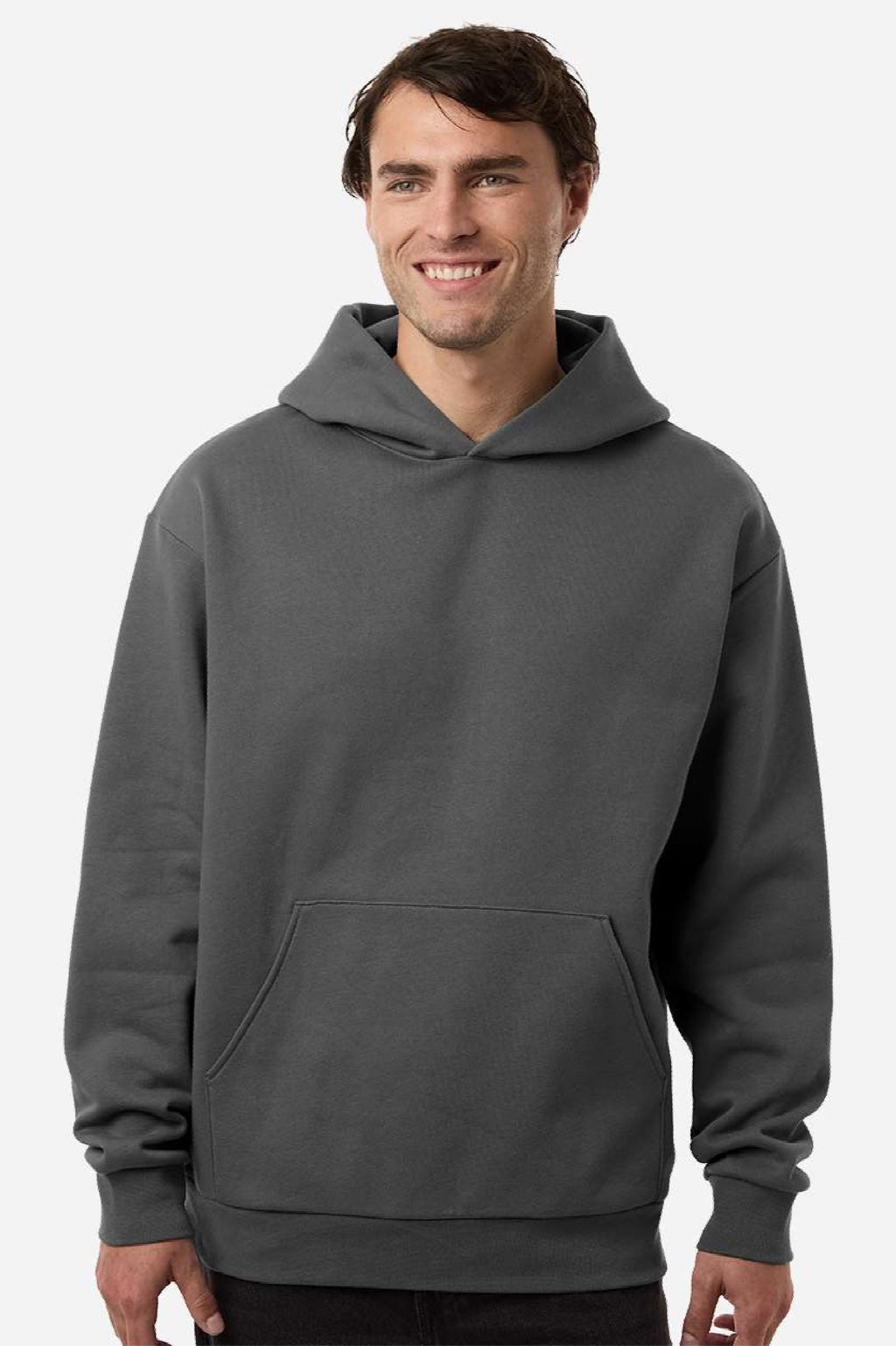 Independent Trading Company IND330BLV Mens Boulevard Heavyweight Hooded Sweatshirt Hoodie w/ Pouch Pocket Pigment Black Model Front