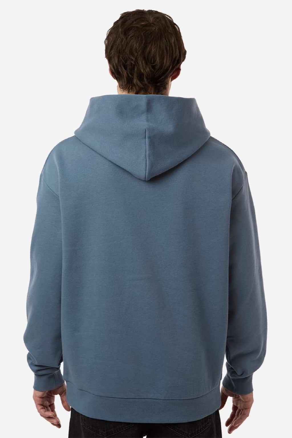 Independent Trading Company IND330BLV Mens Boulevard Heavyweight Hooded Sweatshirt Hoodie w/ Pouch Pocket Storm Blue Model Back