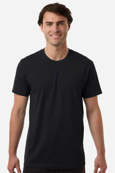 Independent Trading Company PRM180PT Mens Premium Pigment Dyed Short Sleeve Crewneck T-Shirt Black Model Front