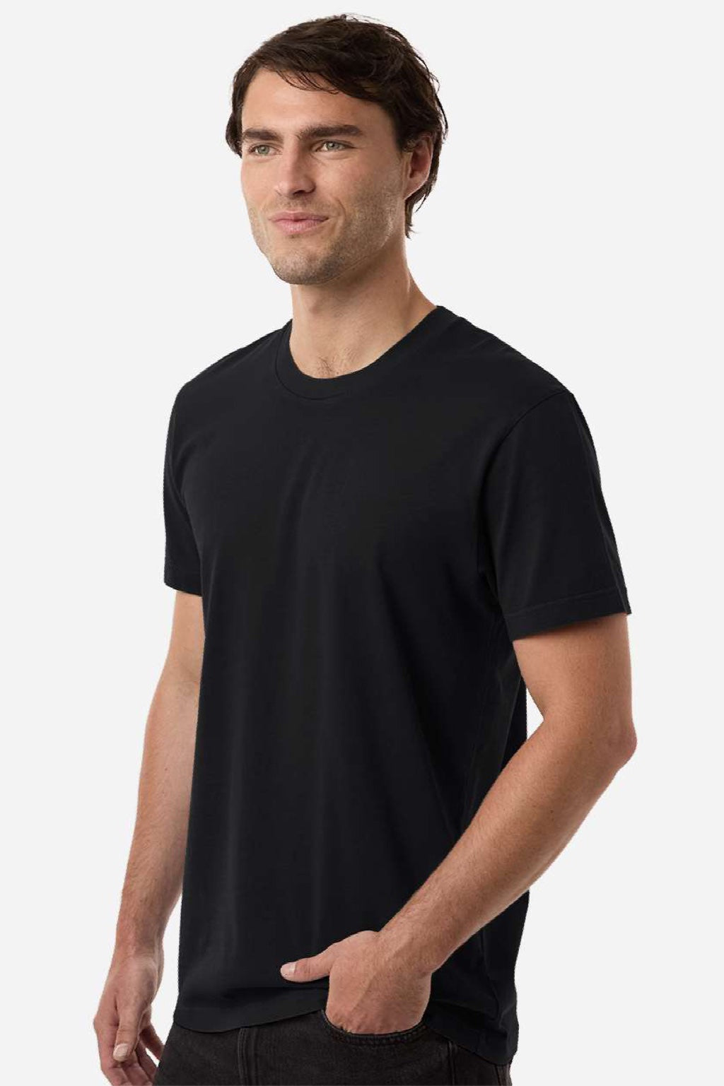 Independent Trading Company PRM180PT Mens Premium Pigment Dyed Short Sleeve Crewneck T-Shirt Black Model Side