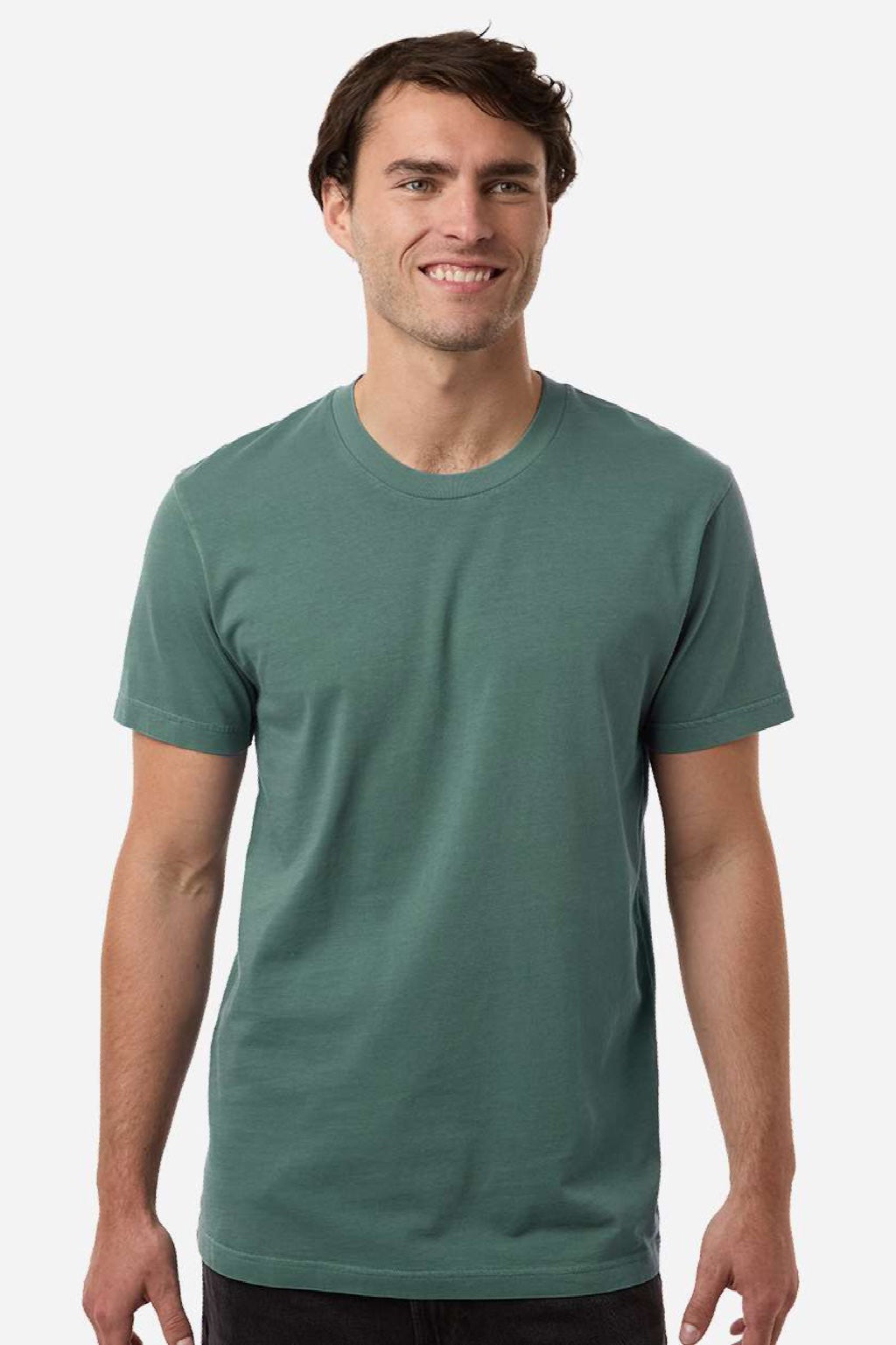Independent Trading Company PRM180PT Mens Premium Pigment Dyed Short Sleeve Crewneck T-Shirt Pigment Alpine Green Model Front