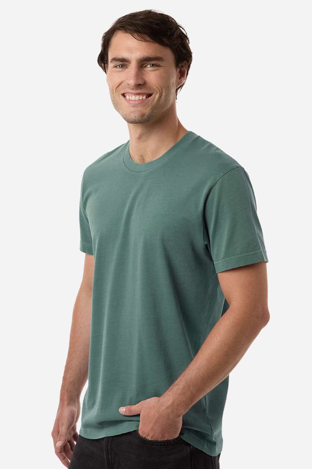 Independent Trading Company PRM180PT Mens Premium Pigment Dyed Short Sleeve Crewneck T-Shirt Pigment Alpine Green Model Side