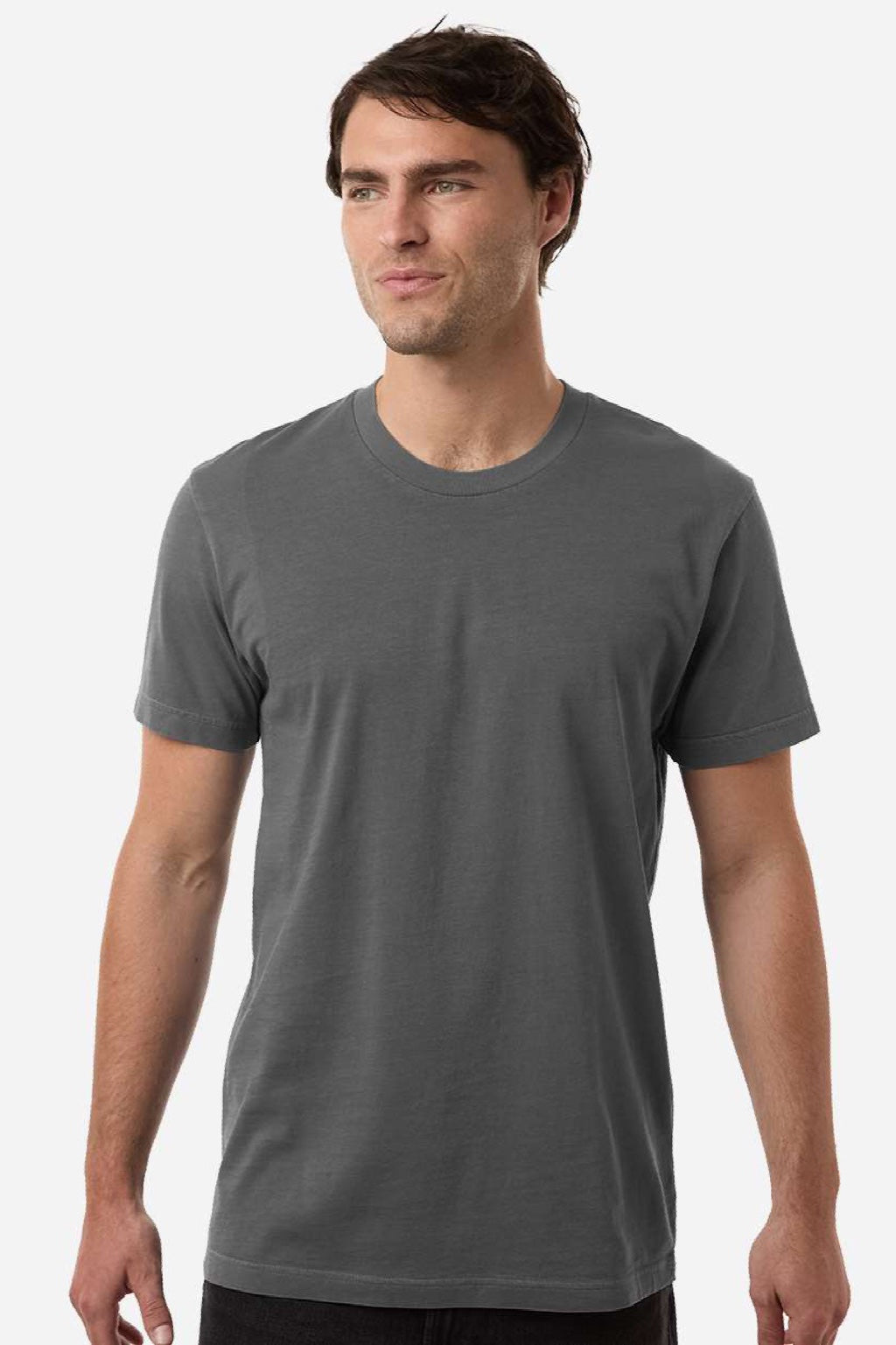 Independent Trading Company PRM180PT Mens Premium Pigment Dyed Short Sleeve Crewneck T-Shirt Pigment Black Model Front