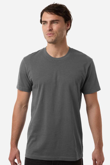 Independent Trading Company PRM180PT Mens Premium Pigment Dyed Short Sleeve Crewneck T-Shirt Pigment Black Model Front