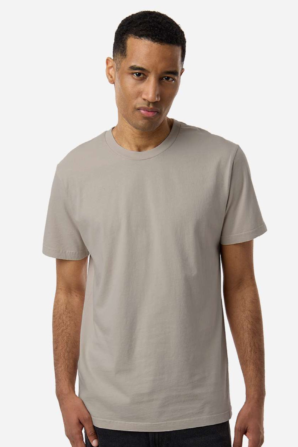 Independent Trading Company PRM180PT Mens Premium Pigment Dyed Short Sleeve Crewneck T-Shirt Pigment Cement Grey Model Front