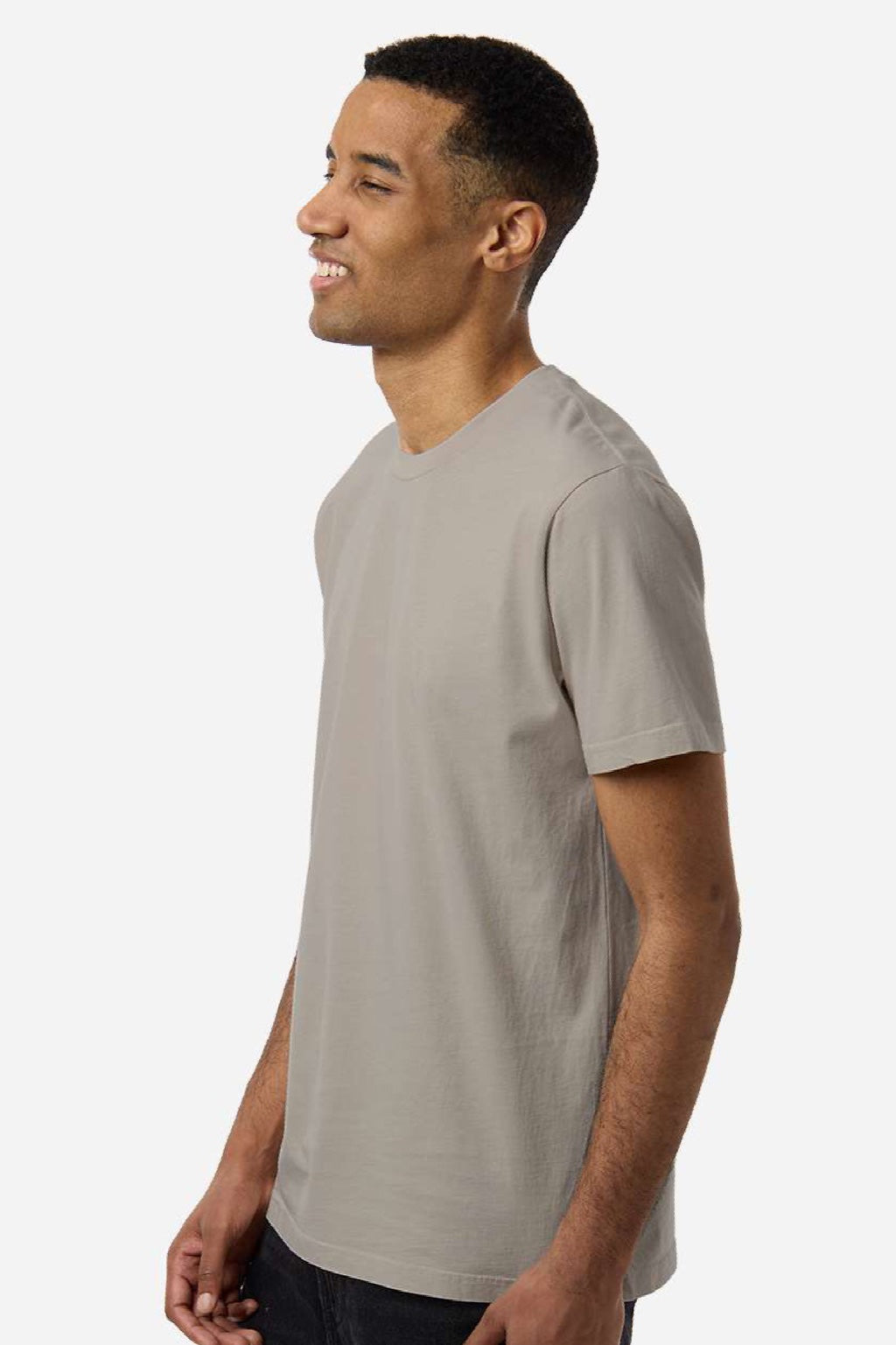Independent Trading Company PRM180PT Mens Premium Pigment Dyed Short Sleeve Crewneck T-Shirt Pigment Cement Grey Model Side