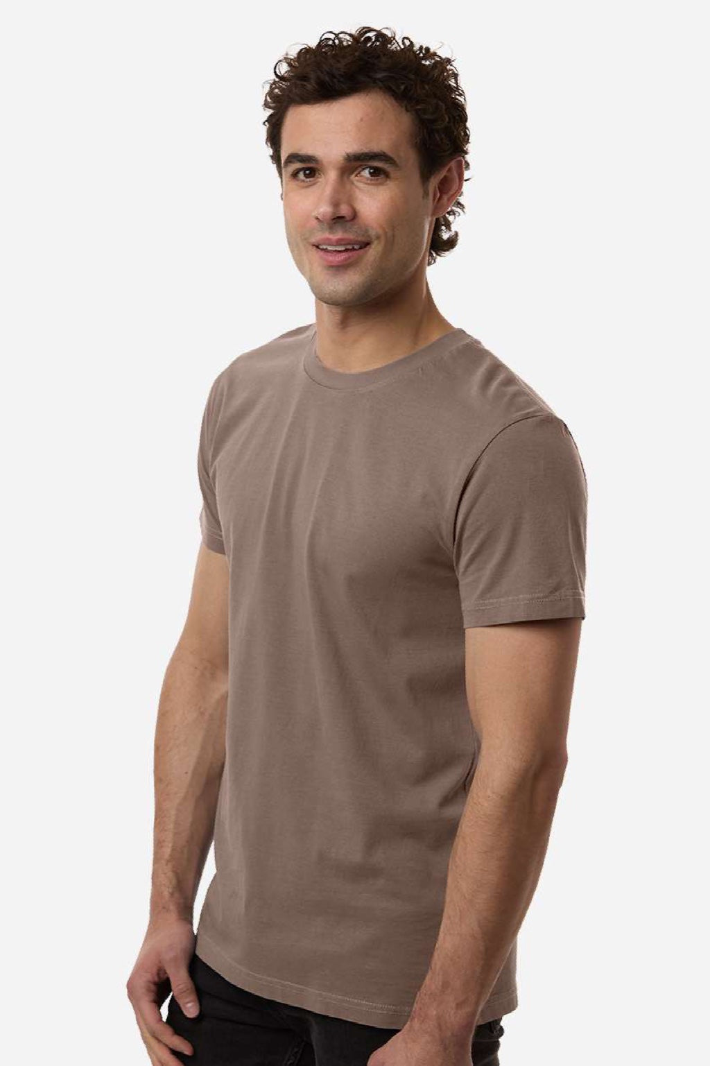 Independent Trading Company PRM180PT Mens Premium Pigment Dyed Short Sleeve Crewneck T-Shirt Pigment Clay Brown Model Side