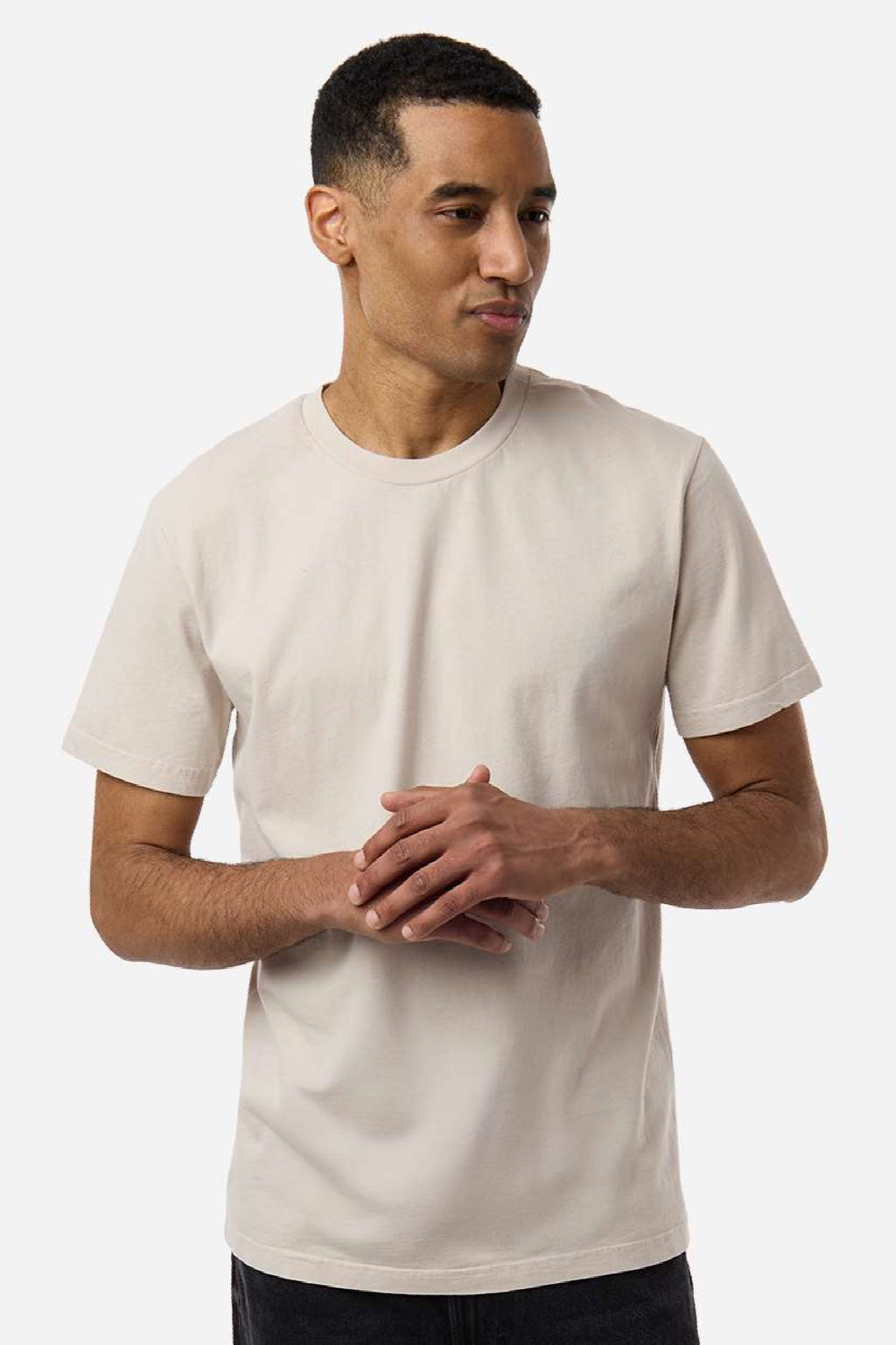 Independent Trading Company PRM180PT Mens Premium Pigment Dyed Short Sleeve Crewneck T-Shirt Pigment Ivory Model Front