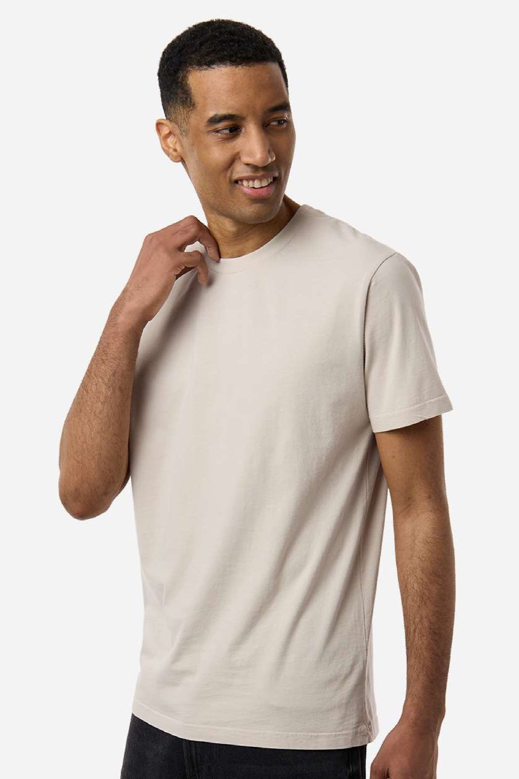 Independent Trading Company PRM180PT Mens Premium Pigment Dyed Short Sleeve Crewneck T-Shirt Pigment Ivory Model Side