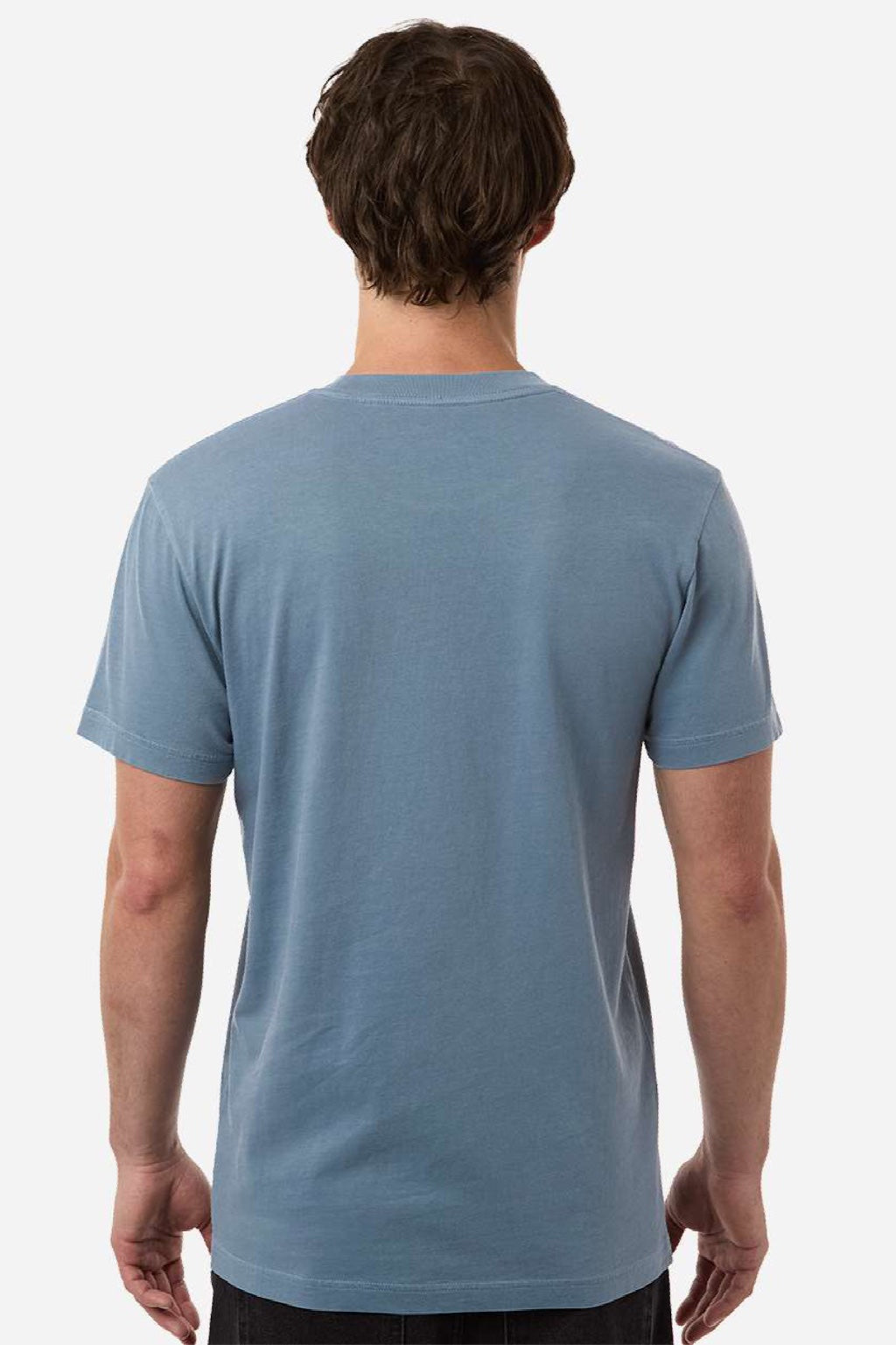 Independent Trading Company PRM180PT Mens Premium Pigment Dyed Short Sleeve Crewneck T-Shirt Pigment Slate Blue Model Back