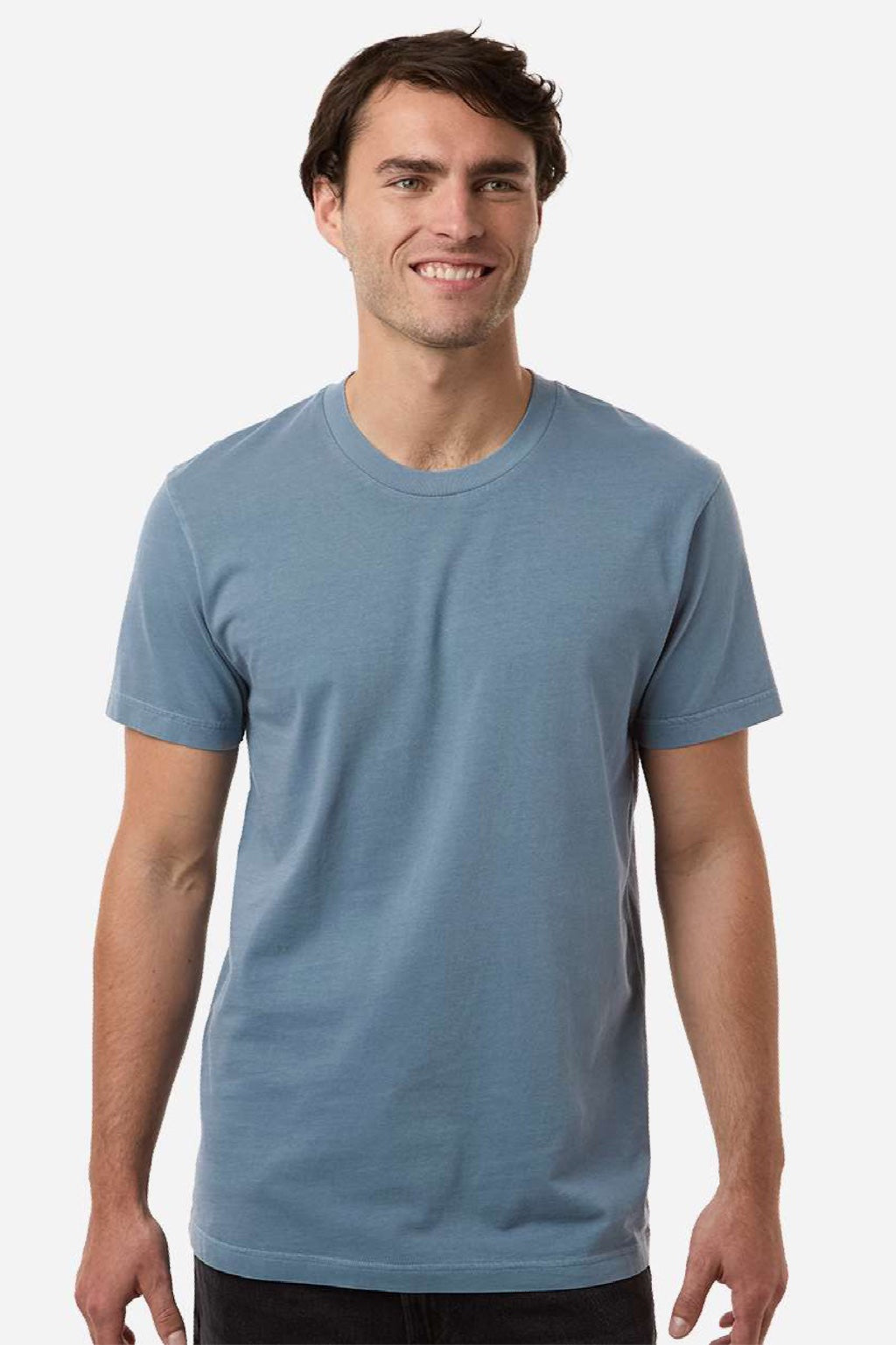 Independent Trading Company PRM180PT Mens Premium Pigment Dyed Short Sleeve Crewneck T-Shirt Pigment Slate Blue Model Front