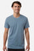 Independent Trading Company PRM180PT Mens Premium Pigment Dyed Short Sleeve Crewneck T-Shirt Pigment Slate Blue Model Front