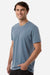Independent Trading Company PRM180PT Mens Premium Pigment Dyed Short Sleeve Crewneck T-Shirt Pigment Slate Blue Model Side