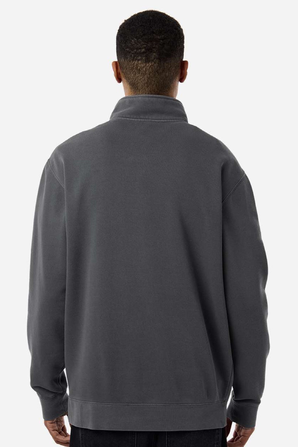 Independent Trading Company PRM4600QZ Mens Pigment Dyed 1/4 Zip Sweatshirt Pigment Black Model Back