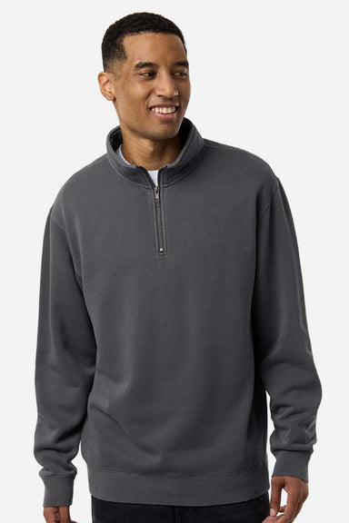 Independent Trading Company PRM4600QZ Mens Pigment Dyed 1/4 Zip Sweatshirt Pigment Black Model Front