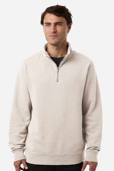 Independent Trading Company PRM4600QZ Mens Pigment Dyed 1/4 Zip Sweatshirt Pigment Ivory Model Front