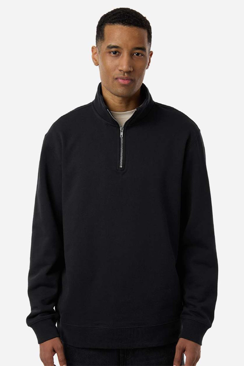 Independent Trading Company SS4600QZ Mens 1/4 Zip Sweatshirt Black Model Front