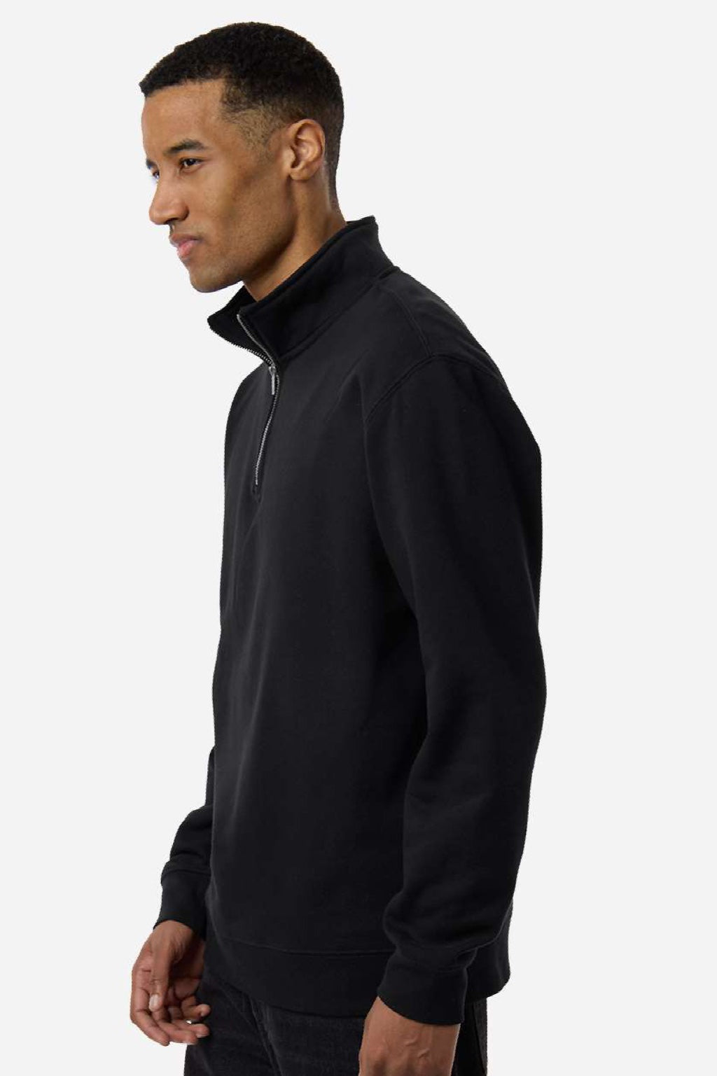 Independent Trading Company SS4600QZ Mens 1/4 Zip Sweatshirt Black Model Side